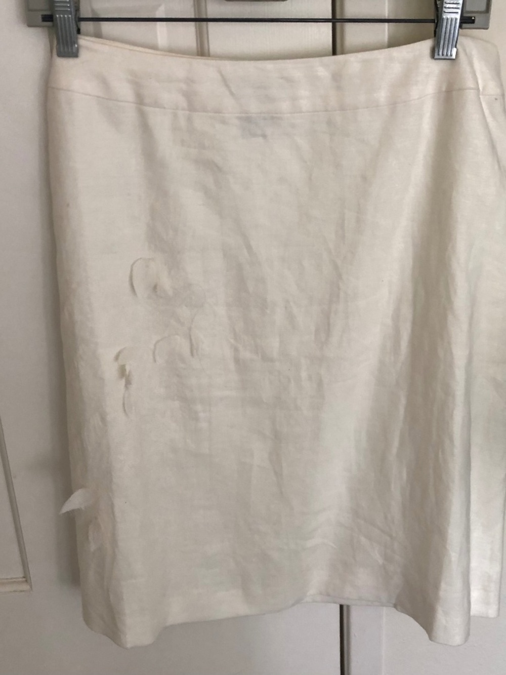 Dean & White 100% Linen A-Line Skirt Size 8 Color Beige Appliqué Work on Side